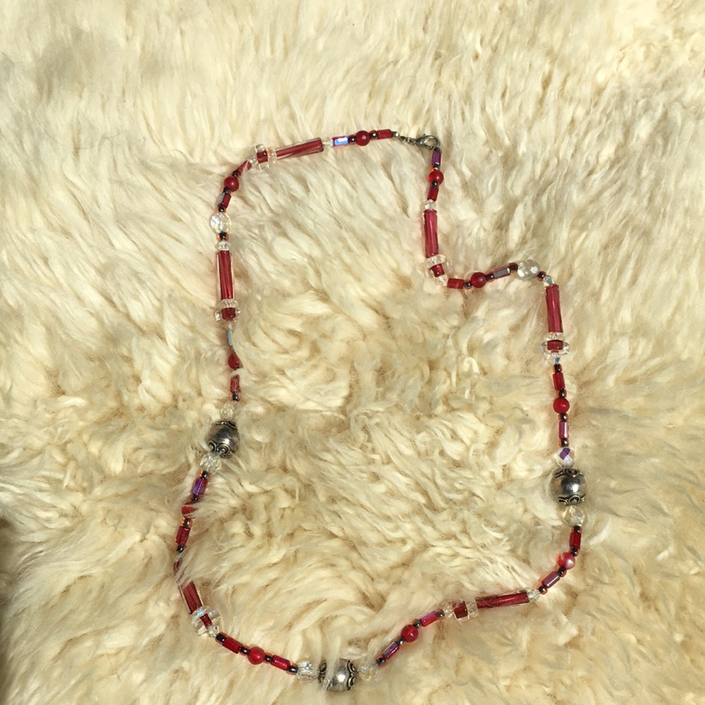Beautiful glass and silver bead necklace.
